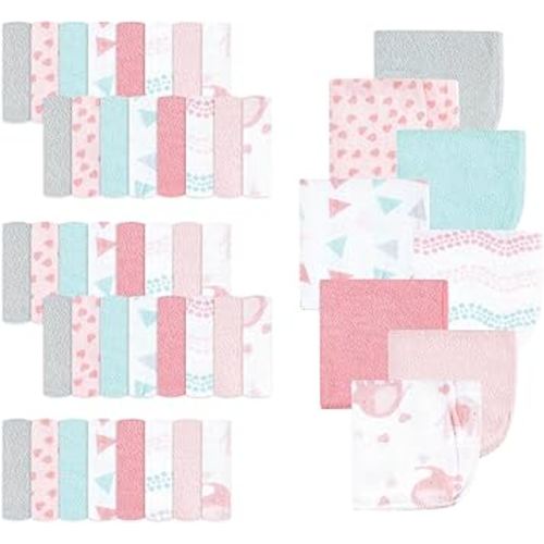 Luvable Friends Unisex Baby Cotton Rich Washcloths, Girl Basic Elephant, One Size