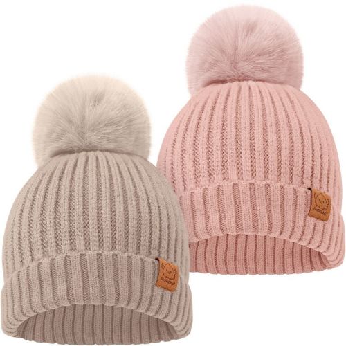 KeaBabies 2pk Baby Hats, Baby Beanies, Kids Hats for Baby Girls, Baby Boys, Toddler Winter Hat, 0-36 Months Infant Hat (Fawn)