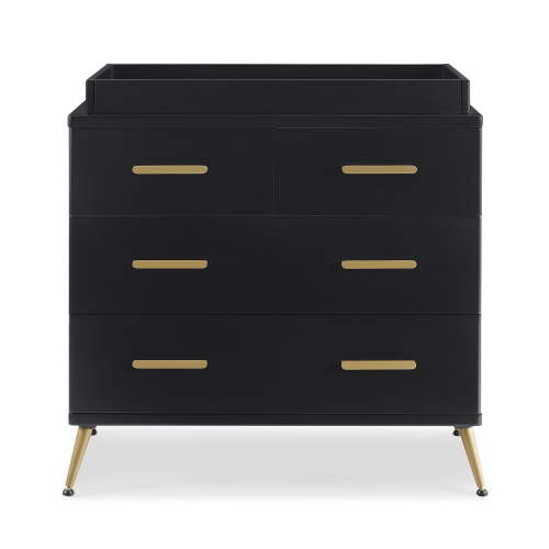 Delta Children Sloane 4 Drawer Dresser with Changing Top and Interlocking Drawers, Black /Bronze