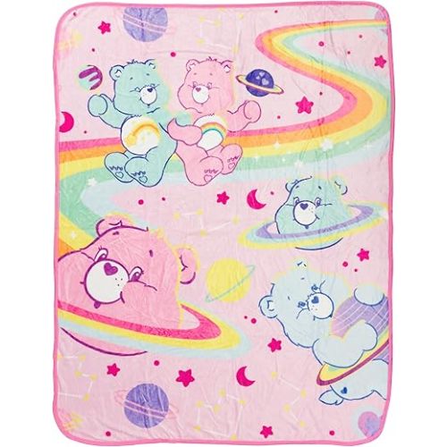 Silver Buffalo Care Bears Rainbow Cosmic Space Featuring Cheer Bear and Wish Bear 45" x 60" Fleece Throw, Soft and Cozy Blanket, 250 GSM