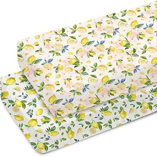 Vintage Lemons Baby Crib Sheets for Boy Girl 28"x52" Yellow Lemon Green Leaves Soft Snug Fitted Crib Mattress Cover Tropical Summer Fruits Baby Sheet for Standard Crib & Toddler Bed Mattress 2 Pack