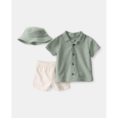 Baby Boy 3-Piece Short-Sleeve Top & Short Set - Green/White | Carter's