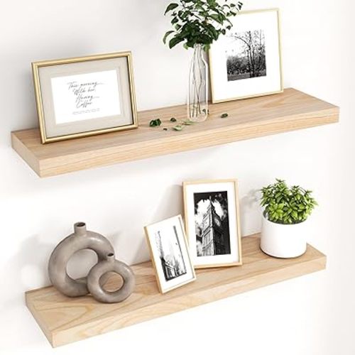 fuqing Natural Wood Floating Shelves, 24'' Wood Shelves for Wall Set of 2
