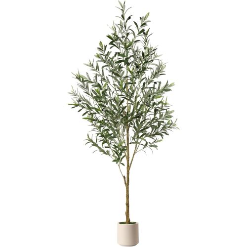 Alupssuc 6FT Faux Olive Tree with Fruits White Pot, Indoor Home Decor