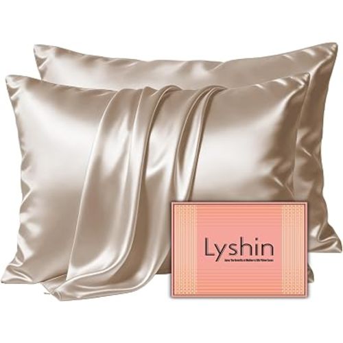 LYSHIN Silk Pillow Cases 2 Pack Queen Size with Zipper, Champagne