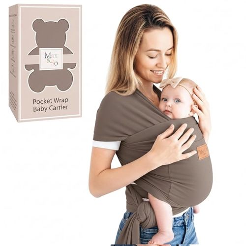 Baby Wrap Carrier - Premium Cotton Baby Carrier Wrap for Newborn to Toddler- Infant Carrier for Babies 8-35 lb - Baby Holder One Size Fits All with Front Pocket by Max&so