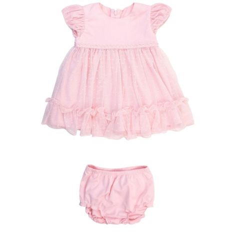 RuffleButts Baby Girls Dotted Tulle Dress & RuffleButt Set - Baby Pink Dotted, 12-18m