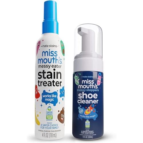 Miss Mouth's Messy Eater Stain Treater and Messy Steppers Shoe Cleaner Magic Duo - Stain Remover for Clothes, Carpet, Upholstery and Shoe Cleaner for Sneakers, Leather, Cloth, Mesh
