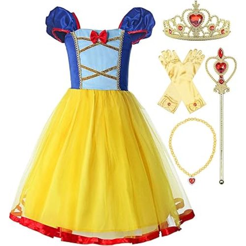 ReliBeauty Girls Elastic Waist Backless Princess Dress Costume with Accessories Yellow,4-5/130