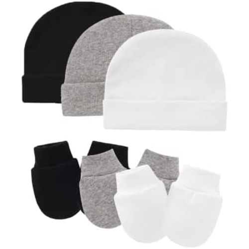 Baby Hats with Scratch Mittens Set Boys Girls Cute Infant Beanie Caps Unisex Newborn Hospital Hats for Baby