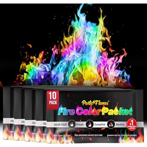 Magic Campfire Fire Color Changing Packets for Fire Pit (10 Pack) Outdoor Fireplaces & Bonfires, Rainbow Colored Flames - Perfect Camping Essential & Accessories - Must Have for Kids & Adults