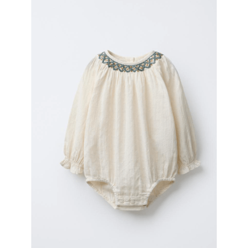 CONTRAST EMBROIDERED BODYSUIT - Vanilla | ZARA United States