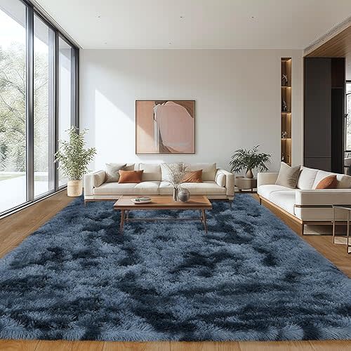 8x10 Area Rugs for Living Room Bedroom, Ultra Soft Fluffy Tie-Dyed Blue Grey Large Rug Carpet for Bedroom, Upgrade Non-Slip Fuzzy Shag Rugs for Nursery Boys Girls Kids Room Modern Indoor Home Decor