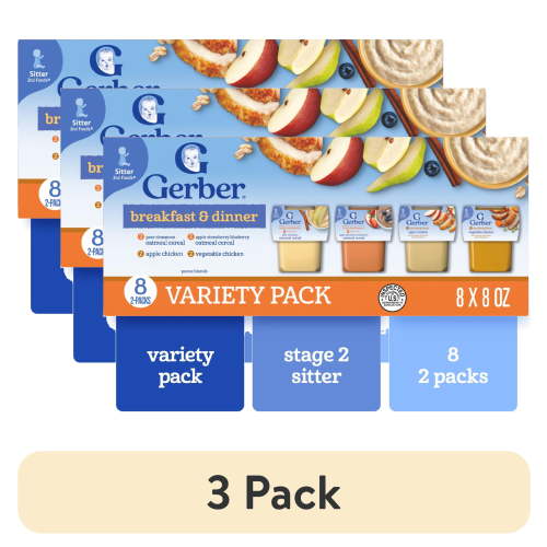(3 pack) Gerber 2nd Foods Breakfast & Dinner Puree Classics Baby Food, Variety Pack, 4 oz Tub (16 Pack)