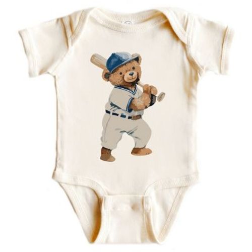 The Juniper Shop Watercolor Baseball Bear Baby Short Sleeve Bodysuit
