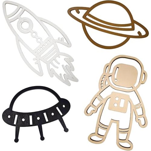 Space Quartet Nursery Wall Decor Astronaut Wooden Wall Decor Space Themed Bedroom Decoration Solar System Stickers for Nursery Playroom Bedroom Sticker Decal (Astronaut)