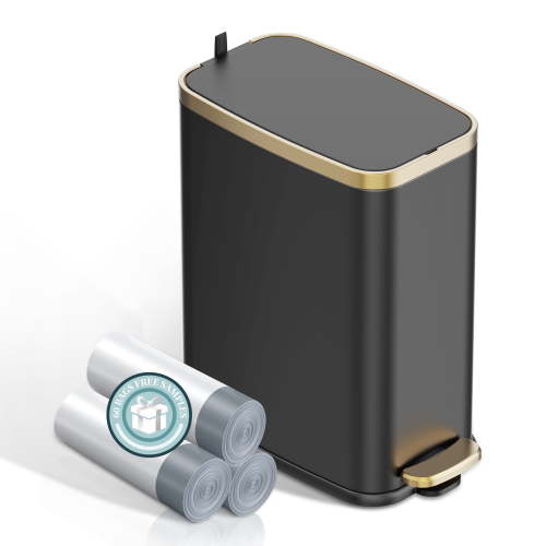 KSSKSS 1.6 Gallon/6L Slim Stainless Steel Bathroom Trash Can with Lid, Soft-Close Small Garbage Bin for Narrow Spaces, Black