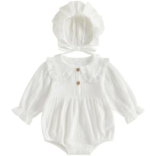 Newborn Baby Girl Cotton Gauze Clothes Long Sleeve Romper and Bonnet