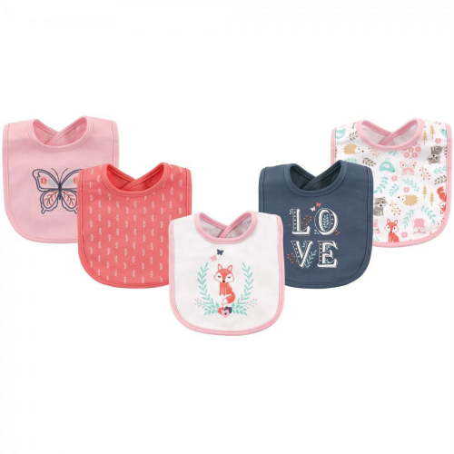 Hudson Baby Infant Girl Cotton Bibs 5pk, Woodland Fox, One Size