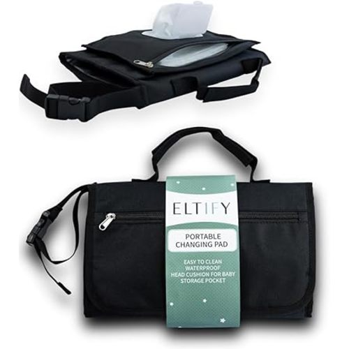 Portable Baby Changing Pad with Refillable Wipes Pouch, Waterproof Easy-Clean Surface & Head Cushion - Compact Travel Diaper Mat
