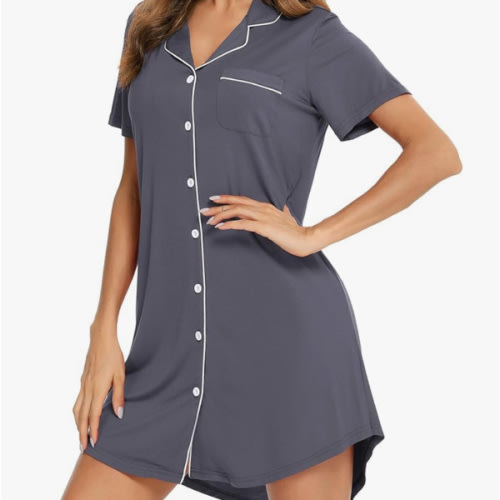 Anjue Pajama Nightgowns for Women Button Down Pajamas Tops Short/Long Sleeve Sleepwear Sleep Shirts Nightdress S-XXL