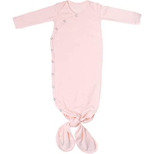 Copper Pearl Baby Gown - Knotted Newborn Sleepers for Baby Girl, Soft Stretchy Long Sleeve Infant Gowns with Bottom Tie and Hand Mittens, Perfect Hospital Coming Home Outfit (Blush)