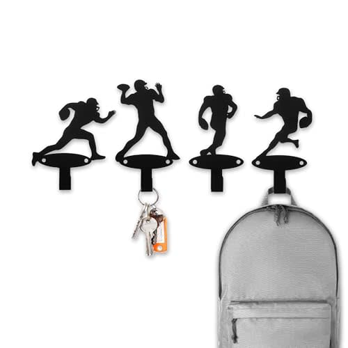 Xedatric 4-Pack Football Wall Decor for Boys, Dynamic Football Room Decor & Coat Hooks, Durable Metal Design with Easy Installation Gameday Medal Hanger Display