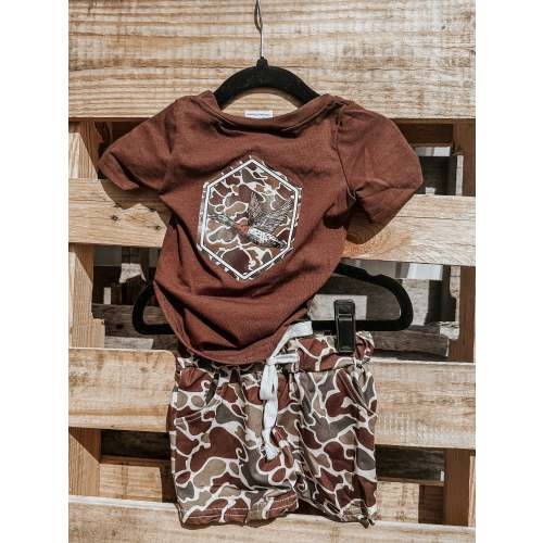 Brown Camo Duck Boys Shirt & Shorts