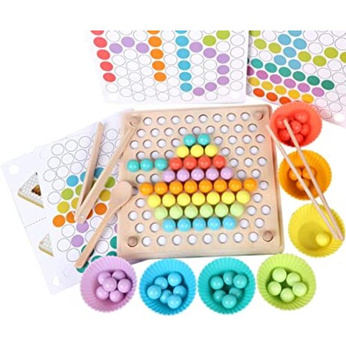 QZMTOY Wooden Peg Board Beads Game, Learning Montessori Toys,Color Sorting Stacking Matching Toys for Toddlers, Counting Toy for Kids, Educational Games for Fine Motor Math, Gift for Girls and Boys