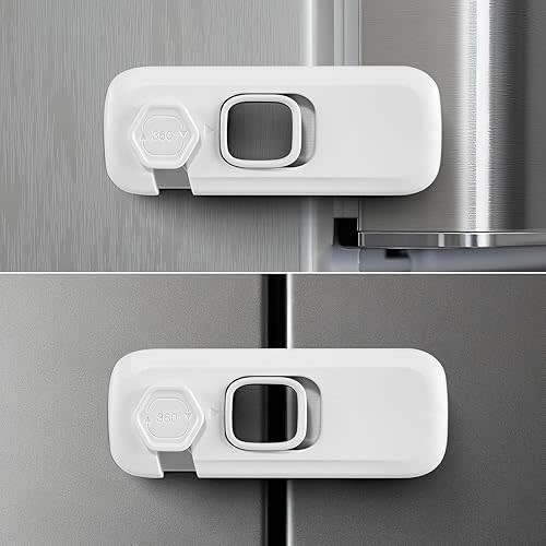 Fridge Locks for Kids with Strong Adhesive, 2 Pack Pet&Child Proof Refrigerator Lock for Kids to Keep Door Closed, Freezer Lock for RV Refrigerator, Garage Fridge, Upright Freezer, Mini Fridge, White
