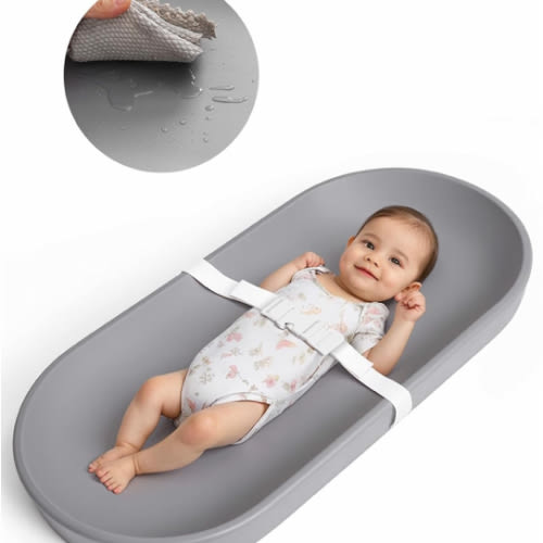 COMOMY Baby Changing Pad for Dresser - Wipeable Changing Pad with Restraining Belt, Waterproof, Soft, Lightweight and Portable, Easy to Clean for On The Go Diaper Change, Grey