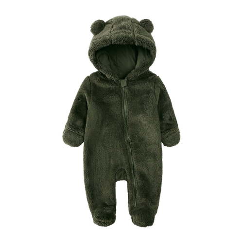 MEZZALL Baby Boys Girls Snowsuit Winter Coat Solid Color Bear Warm Hooded Footed Romper Jumpsuit Onesie Stylish Newborn Dailywear, Army Green, 0-3 Months