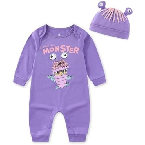 Disney Monsters Inc. Baby Girls Coverall with Cap 2 Piece Set for Newborn and Infant