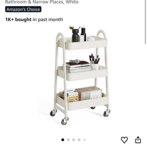 OLIXIS 3 Tier Utility Rolling Cart, Metal Mobile Storage Shelf with Lockable Caster Wheels, Organization for Livingroom, Bathroom & Narrow Places, White