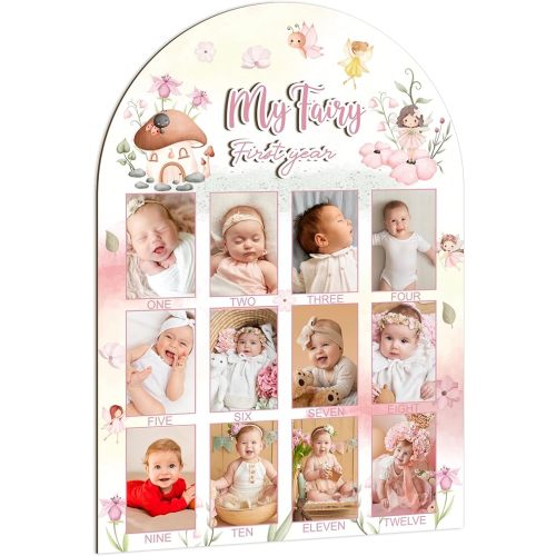 R HORSE My Fairy First Year Photo Display Wood Board - 3D Fairy First Birthday Picture Frame, 12 Months Milestone Board Baby Keepsake Gift for Girl 1st Birthday Decorations Nursery Decor