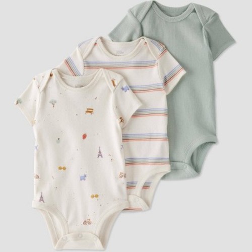 Little Planet by Carter’s Organic Baby 3pk Striped Bodysuit - White/Green, Size: Newborn