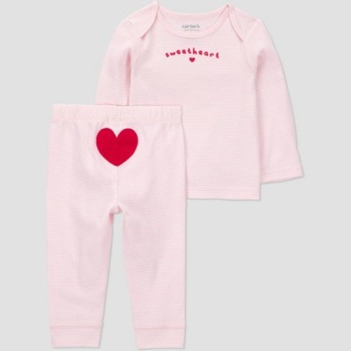 Carter's Just one you® Baby Girls' 2pc Long Sleeve Valentines Day Sweetheart T-Shirt and Pull-On Pants Set - Pink/White Newborn