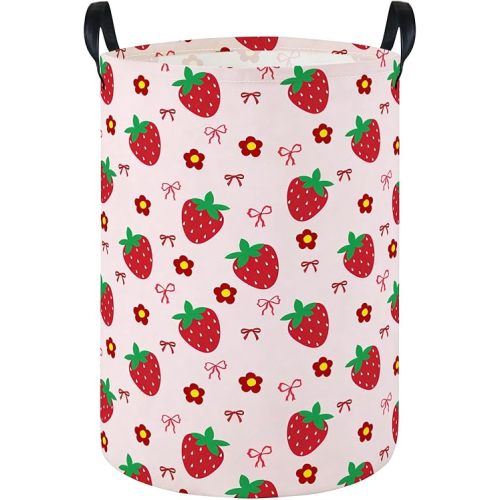 Laundry Hamper Baby Nursery Hamper Waterproof Foldable Kids Laundry Basket Kids Dirty Clothes Hampers Girl Room Decor for Home Gift Baskets(Strawberry Flower)