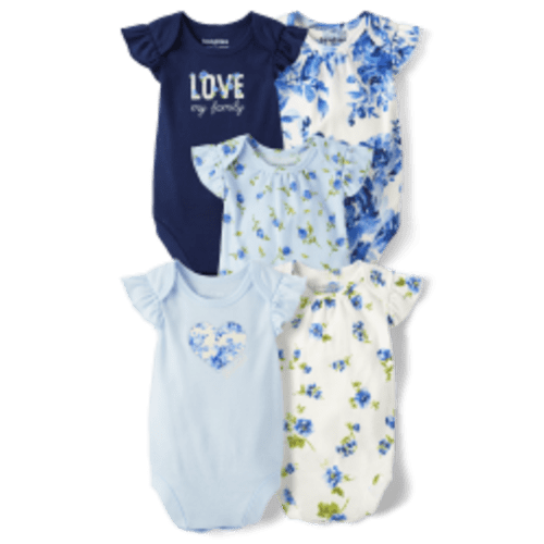 Baby Girls Floral Bodysuit 5-Pack - Milky way