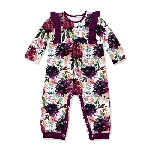 Millie Loves Lily Infant Baby Girl Plum Floral One-Piece Romper 6M