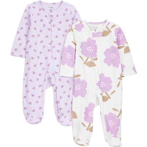 Simple Joys by Carter's Baby Girls' Cotton Footed Sleep and Play, Pack of 2