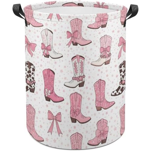 Cowgirl Boot Laundry Basket Pink Western Decor Hampers for Laundry Dirty Clothes Basket Organizer for Bedroom Bathroom