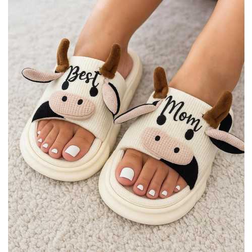 Plush Cow Slippers: Novelty House Shoes, Gift for Mom