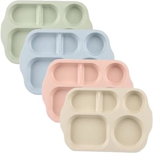 IMIKEYA 4pcs Divided Plates for Boys and Girls Compartmentalized Wheat Straw Dinnerware for Balanced Meals Dishwasher Safe and Microwave Friendly for Toddlers and Young Boy Girl