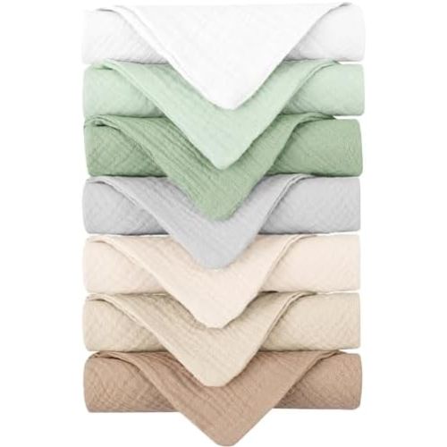 Konssy 7 Pack Muslin Baby Washcloths, Burp Cloths & Wash Cloths for Babies