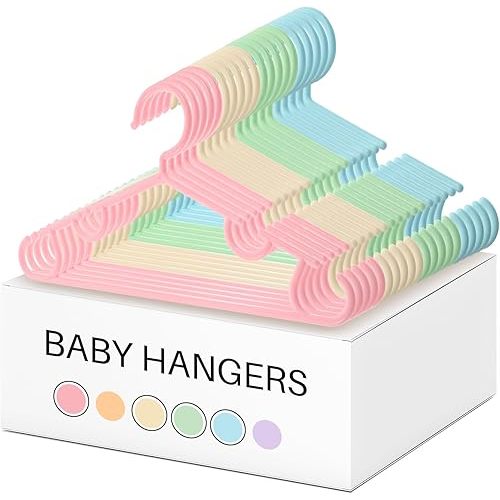 Hsei 40 Pack Pastel Color Kids Nursery Hangers Plastic Baby Hangers Heavy Duty Toddler Hanger for Pants, Coat, Skirts, Closet, Nursery Decor(Pink Yellow Blue Green Color)