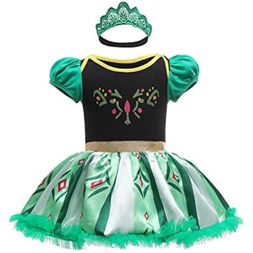 Princess Dresses Baby Girls Costume for Infant Romper Onesie Babysuit Birthday Christmas Halloween with Headband 0-18Months