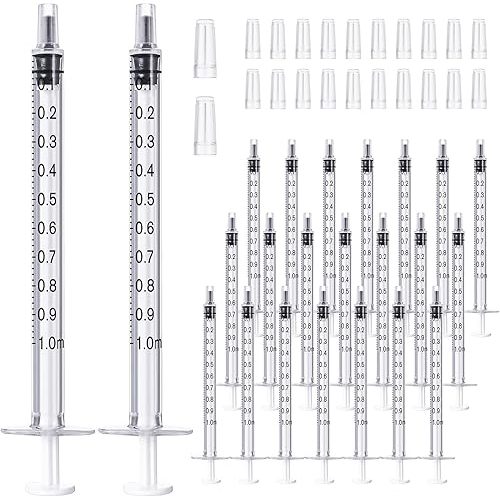 JOLLY PARTY 20 Pack 1ml Syringes with Caps, 1cc Syringe Needleless, Small Oral Syringe with Tip Cap Individually Wrapped for Scientific Labs, Liquid Measuring, Pet Feeding, Oil & Glue Dispenser