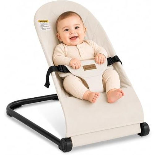 Baby Bouncer,Baby Bouncer Seat,Portable Infant Bouncer with 3-Point Safety Harness,Ergonomic Bouncy seat, Bouncer for Babies 0-6 Months up to 20lbs (Apricot)