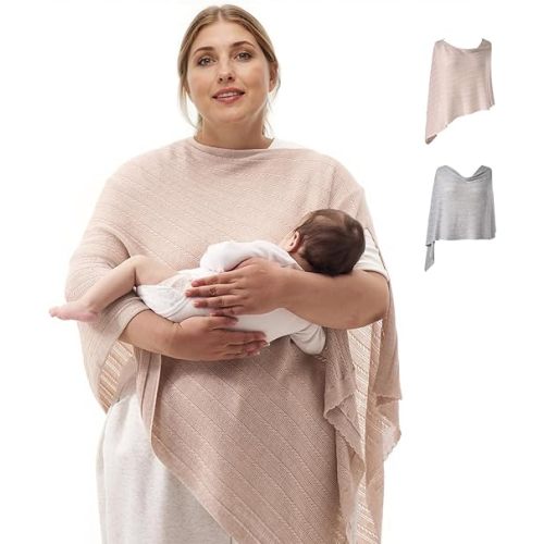 Momcozy Ultra-Light Nursing Cover for Breastfeeding, Soft Breathable Tencel™ Lyocell Fabric, Multi-Use Feeding Shawl, Newborn Essentials Must Haves(Shallow Brown, Plus)
